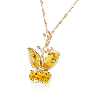 14K. SOLID GOLD BUTTERFLY NECKLACE WITH CITRINES (Yellow Gold)